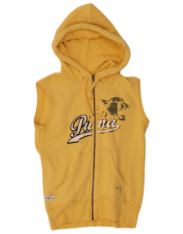 Puma Dame Grafisk Ærmeløs Hættetrøje Sweater UK 8 Lille Gul Bomuld