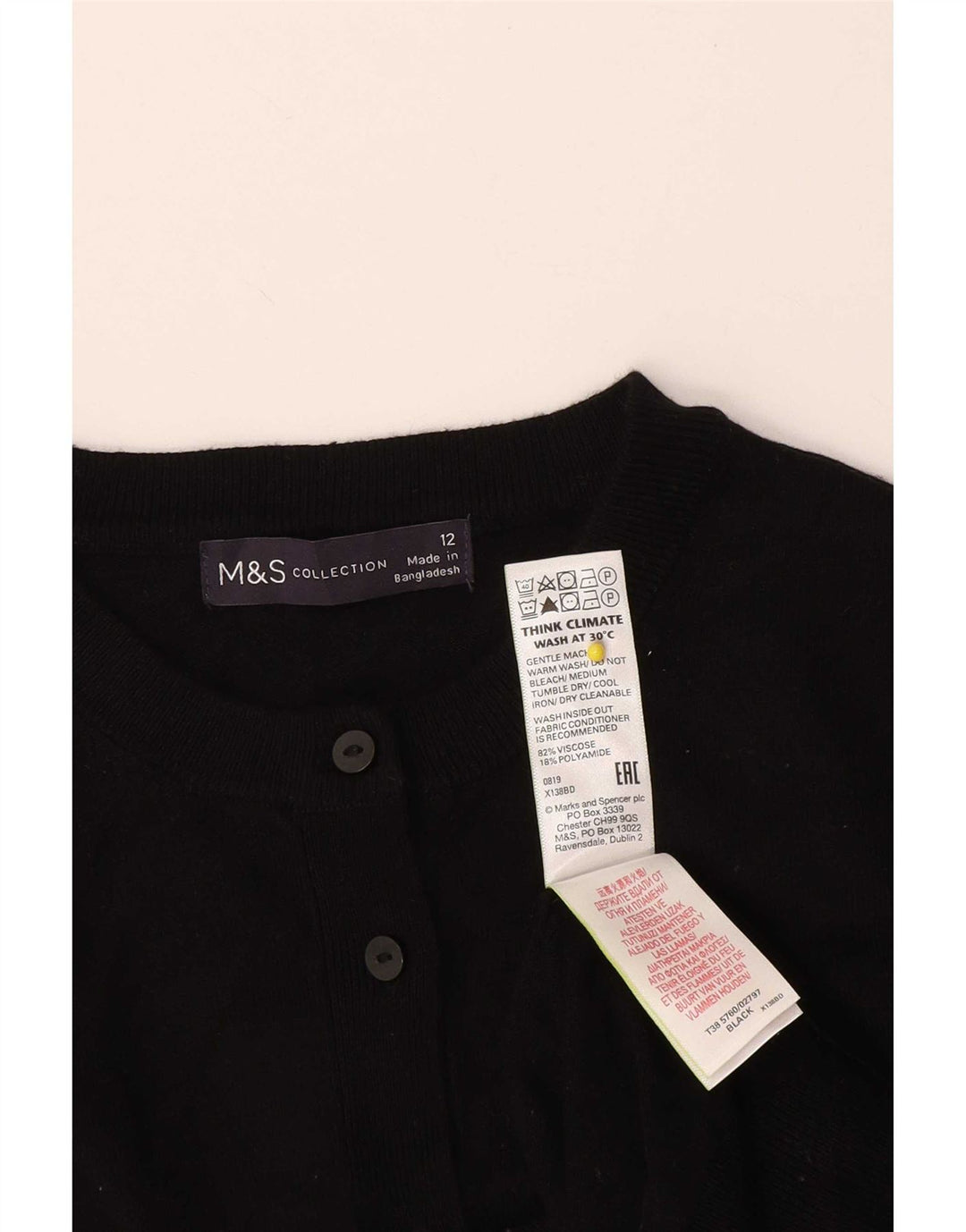 Marks & Spencer Womens Crop Cardigan Sweater UK 12 Medium Black Viscose
