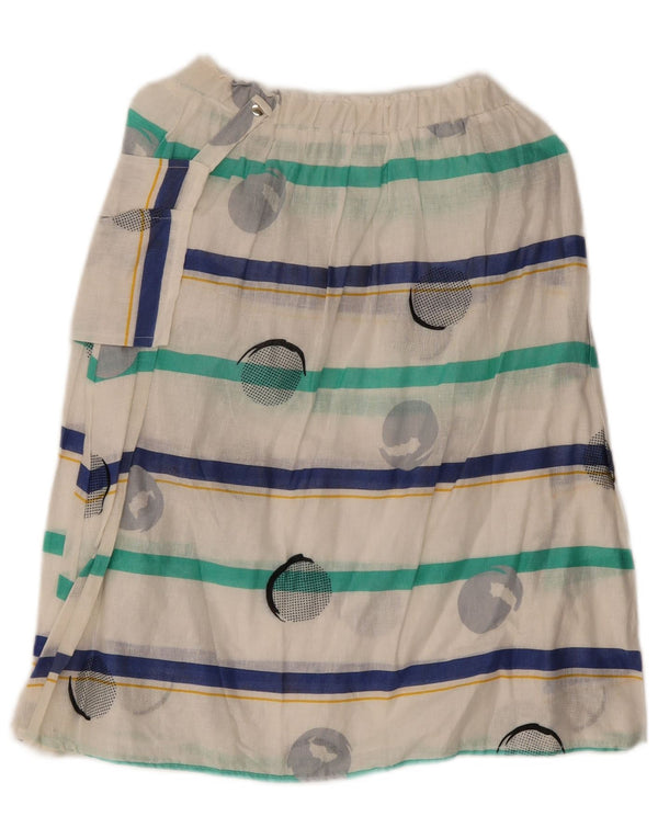 Gonna longuette da donna vintage UK 14 media W28 cotone a righe bianche