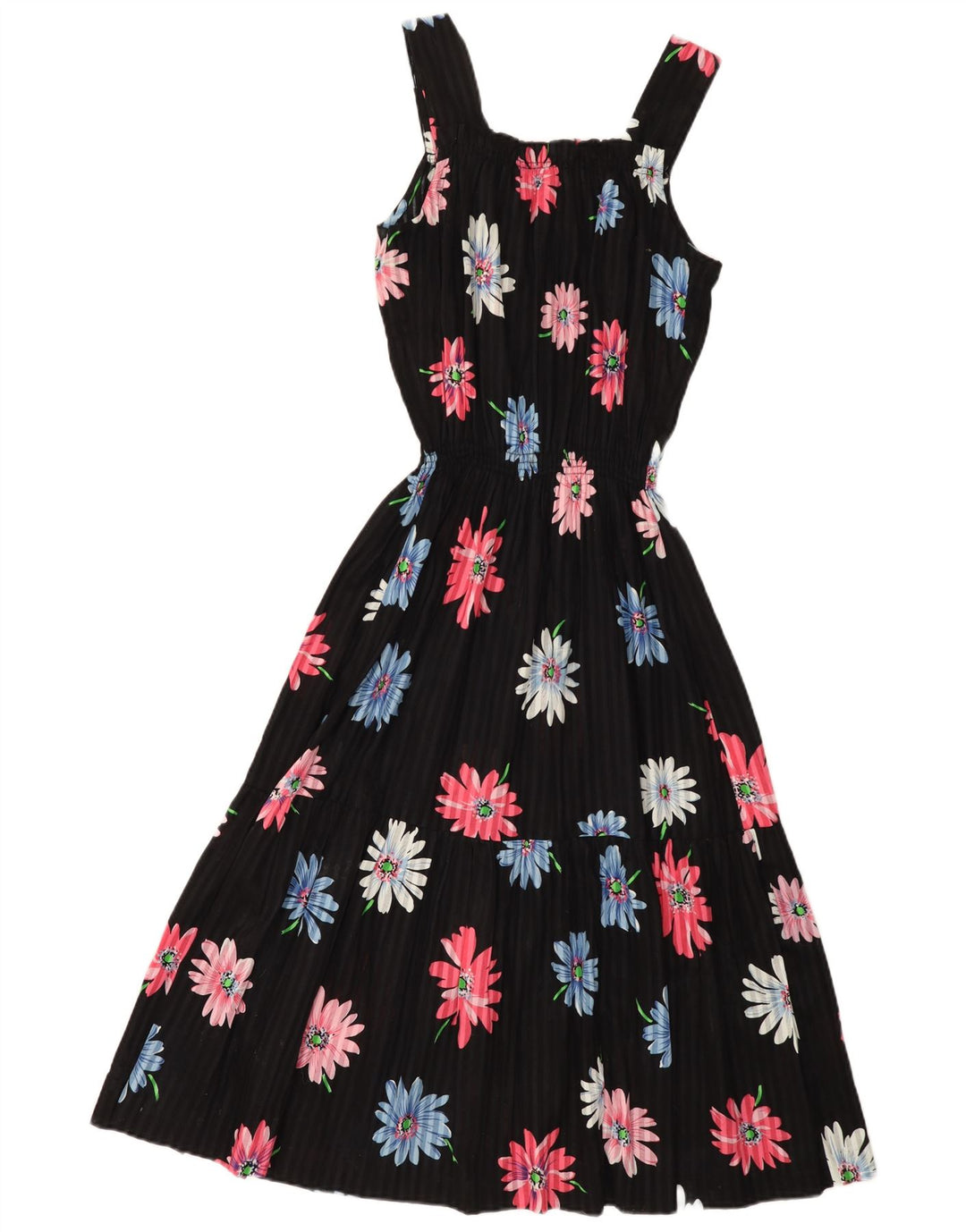 Vintage Womens Sundress UK 12 Medium Black Floral