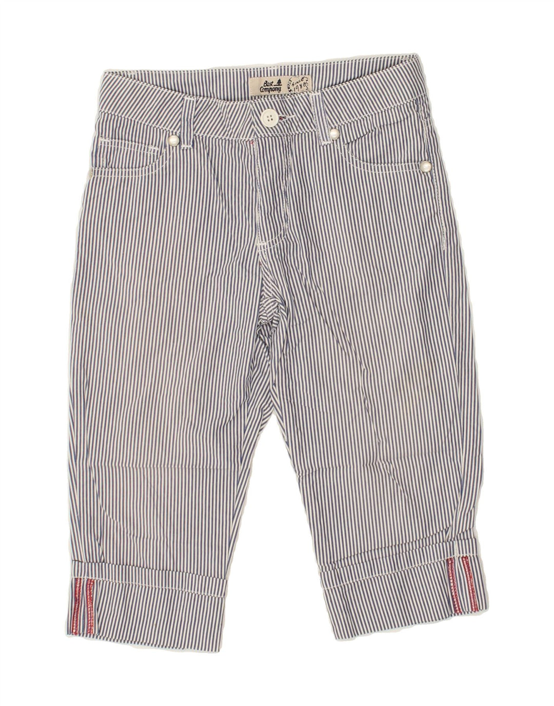 BEST COMPANY Boys Slim Capri Trousers 7-8 Years W24 L14  Blue Striped | Vintage Best Company | Thrift | Second-Hand Best Company | Used Clothing | Messina Hembry 