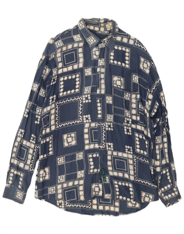 VINTAGE Herreskjorte Stor Marineblå Geometrisk