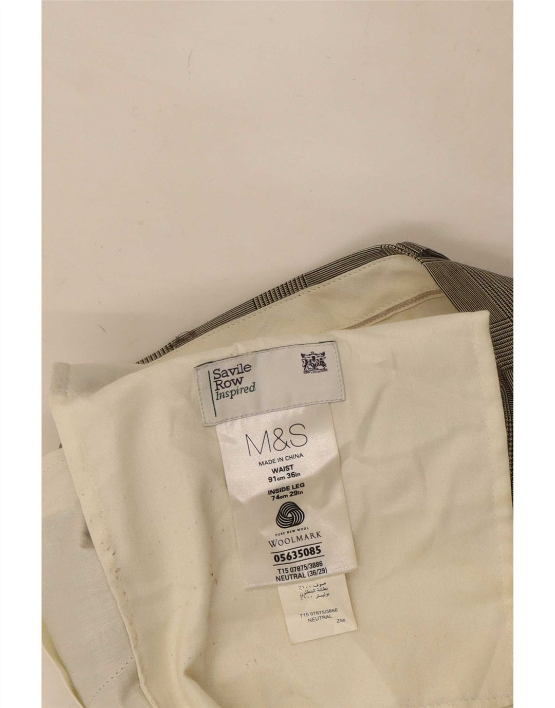Мужские прямые костюмные брюки Marks & Spencer W36 L29 бежевые, шерстяные в клетку