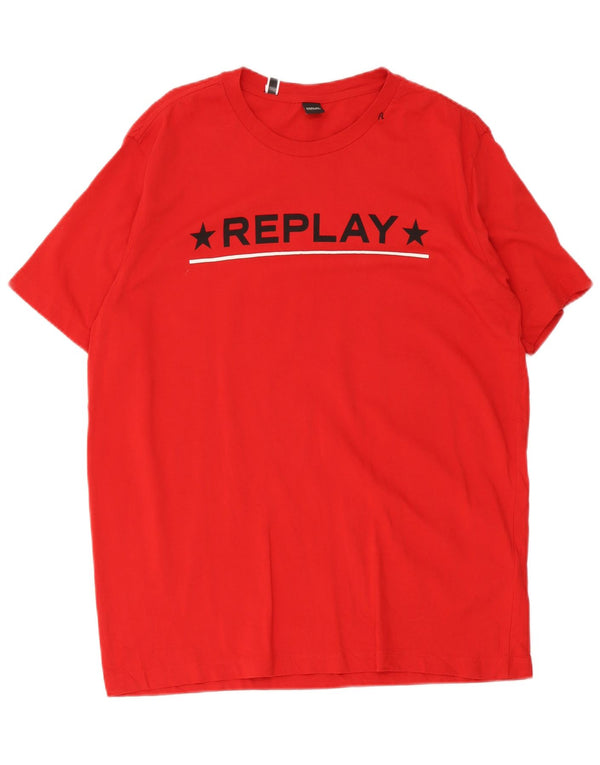 Ανδρικό γραφικό T-Shirt Replay Top XL Red Cotton