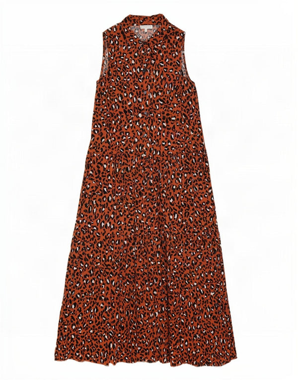 Abito lungo senza maniche da donna Warehouse UK 10 piccola stampa animalier marrone