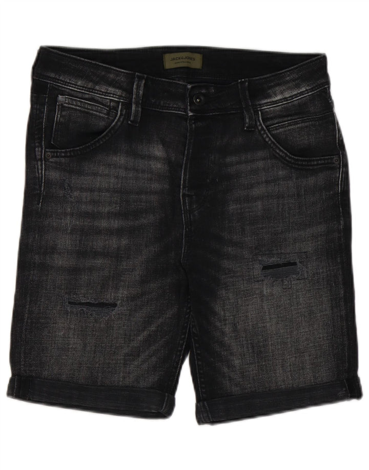 Jack & Jones Mens Distressed Denim Shorts Small W29 Black