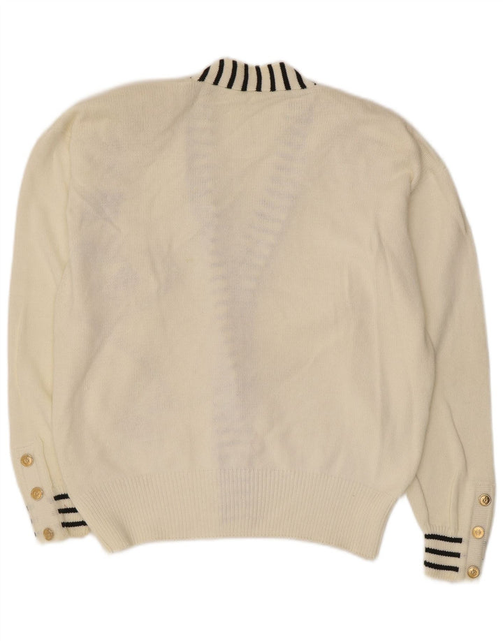 Vintage Womens Graphic Cardigan Sweater EU 40/42 Medium White Cotton