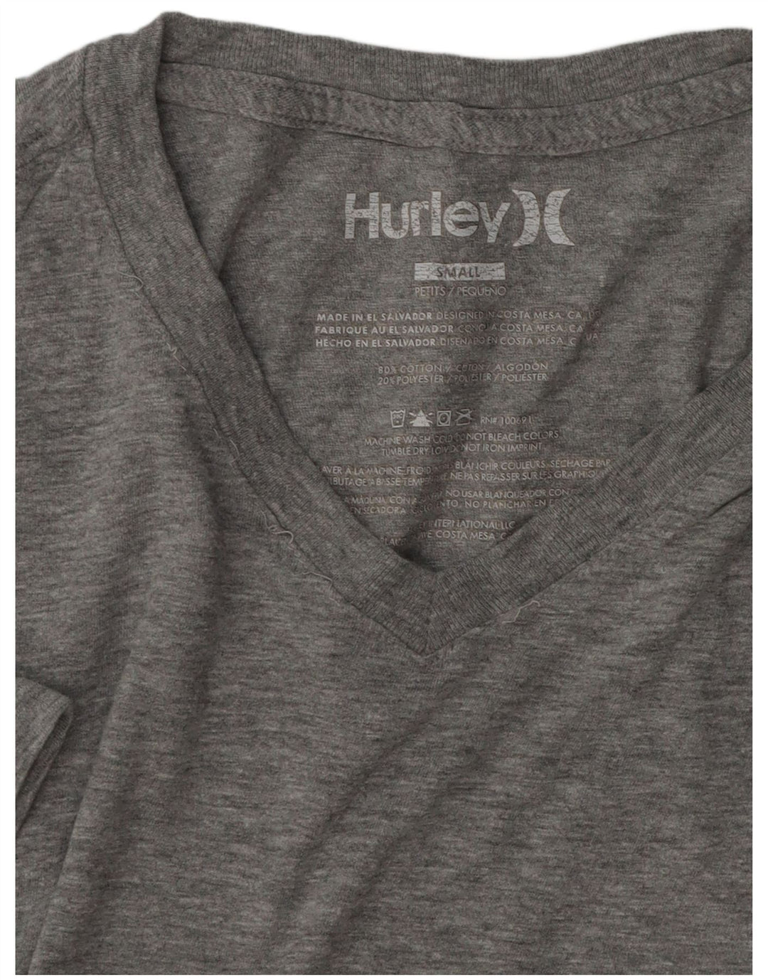 Hurley Mens T-Shirt Top Small Grey Flecked Cotton