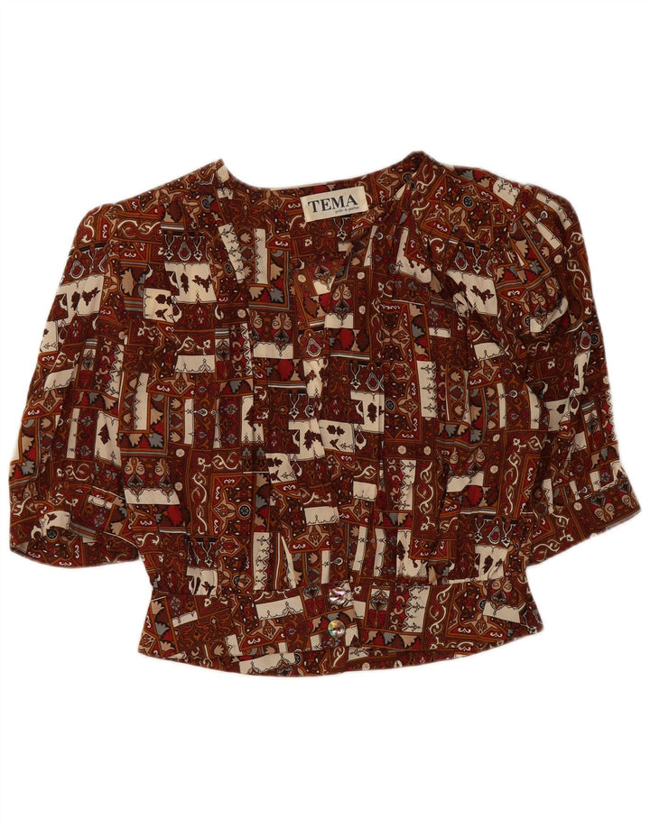 VINTAGE Womens Loose Fit Shirt Blouse IT 44 Medium Brown Patchwork