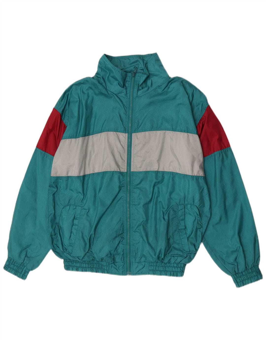 Vintage Mens Tracksuit Top Jacket Medium Green Colourblock Polyamide