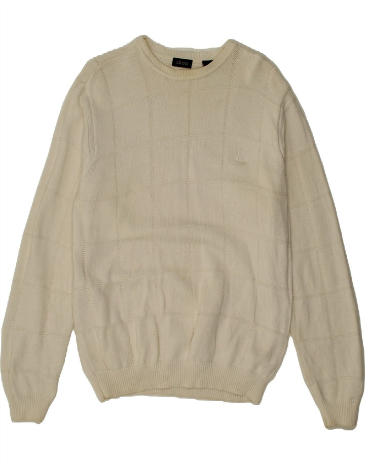 IZOD Mens Boat Neck Jumper Sweater Medium Off White Cotton Vintage Izod and Second-Hand Izod from Messina Hembry 