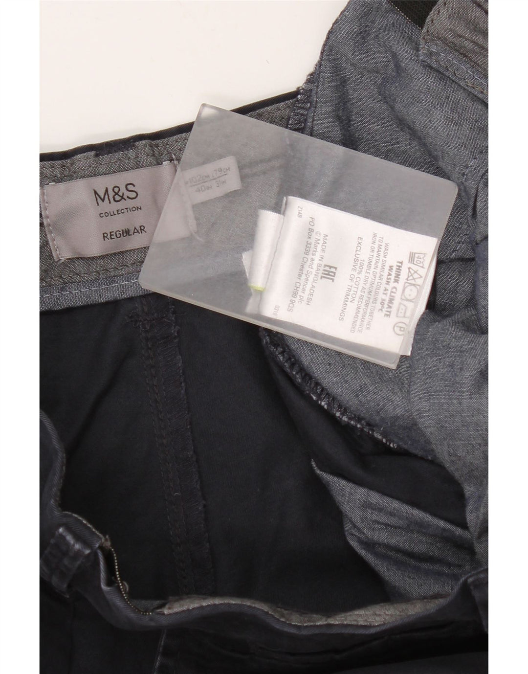 Marks & Spencer Mens Regular Chino Trousers W40 L31 Navy Blue Cotton