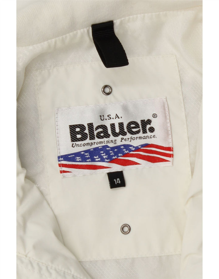 BLAUER Womens Graphic Bomber Jacket UK 14 Medium White Polyamide