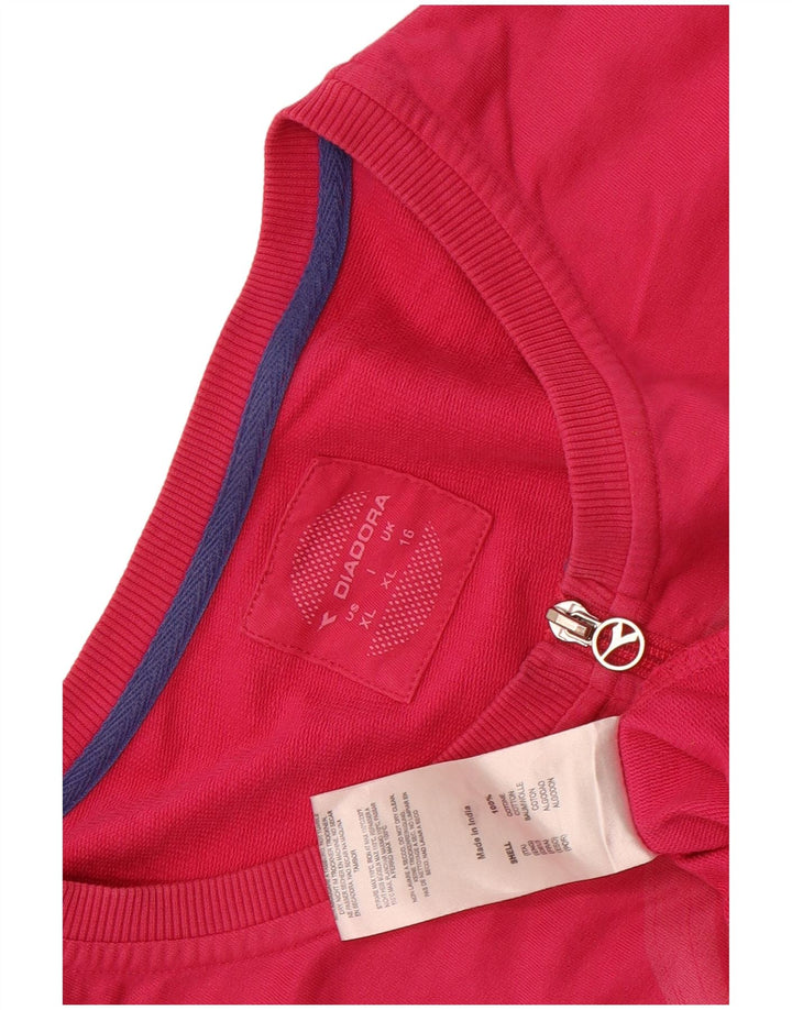 Diadora Womens Graphic Oversized Tracksuit Top Jacket UK 16 Large Pink