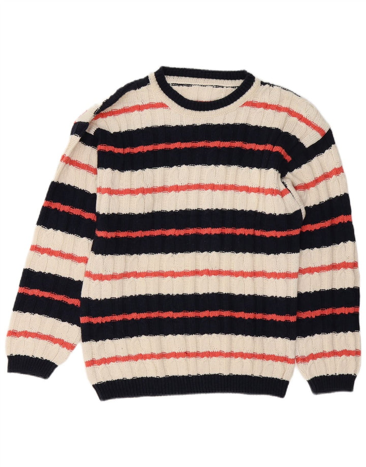 vintage Mens Boat Neck Jumper Pull Moyen Multicolore Rayé