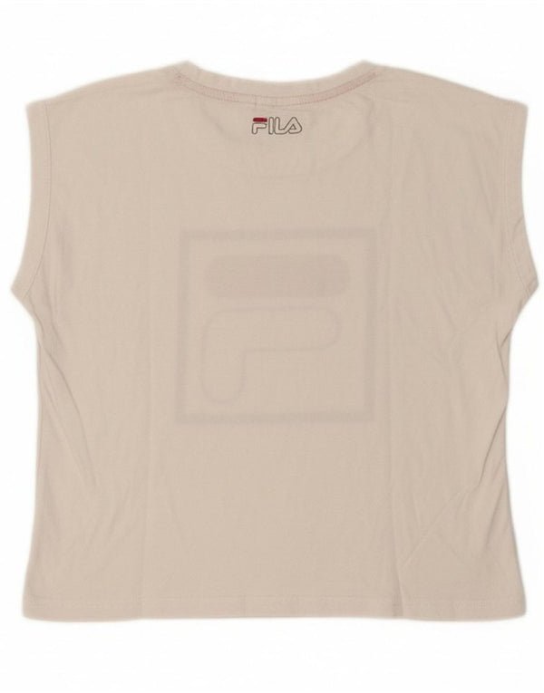 FILA Womens Crop Graphic T-Shirt Top UK 12 Medium White Cotton