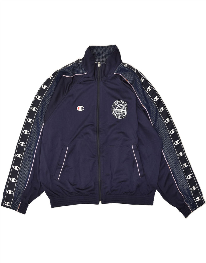 CHAMPION Mens Graphic Tracksuit Top Jacket Small Navy Blue Polyester Vintage Champion and Second-Hand Champion from Messina Hembry 