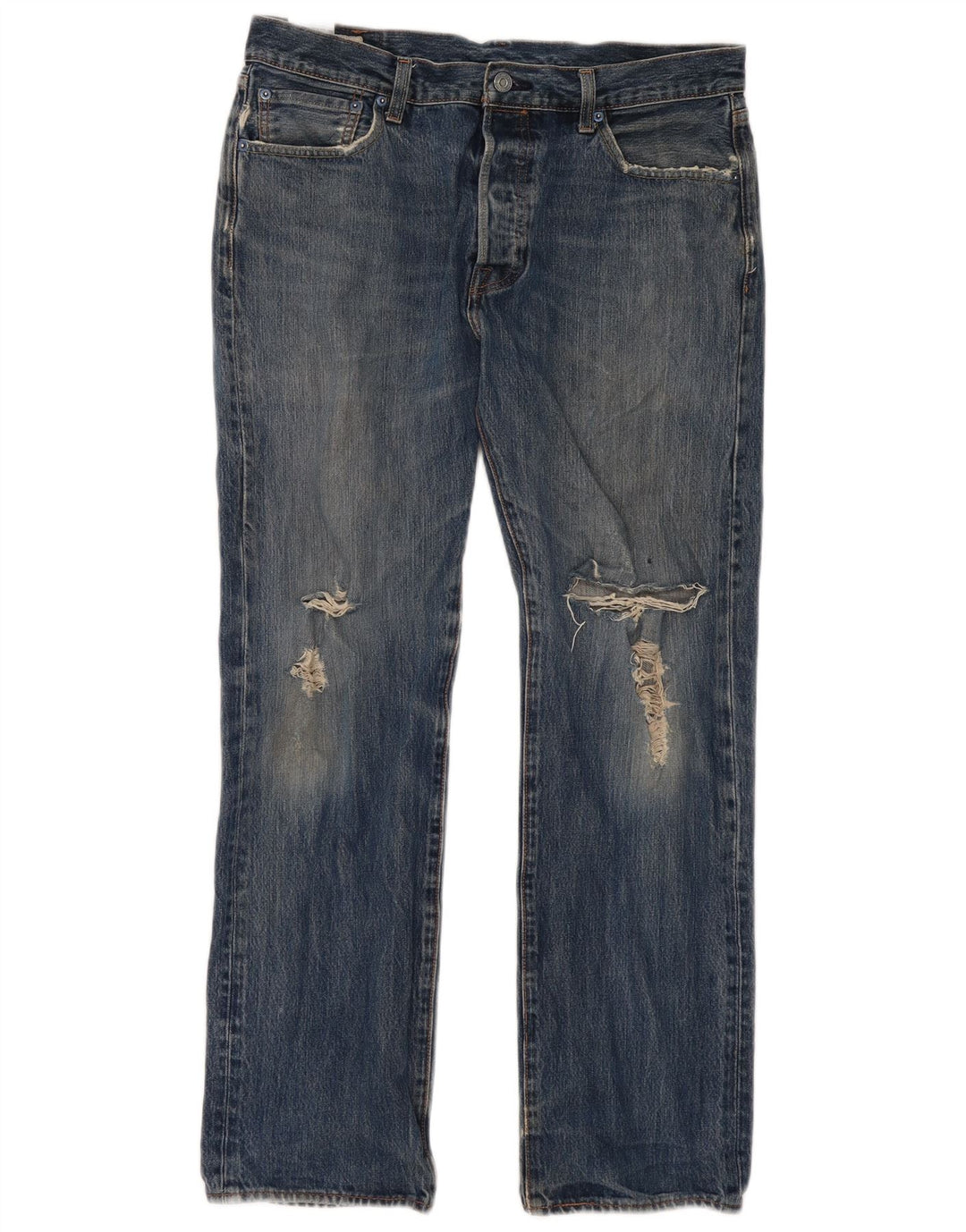 Levi's Mens Distressed Straight Jeans W34 L32 Blue Cotton