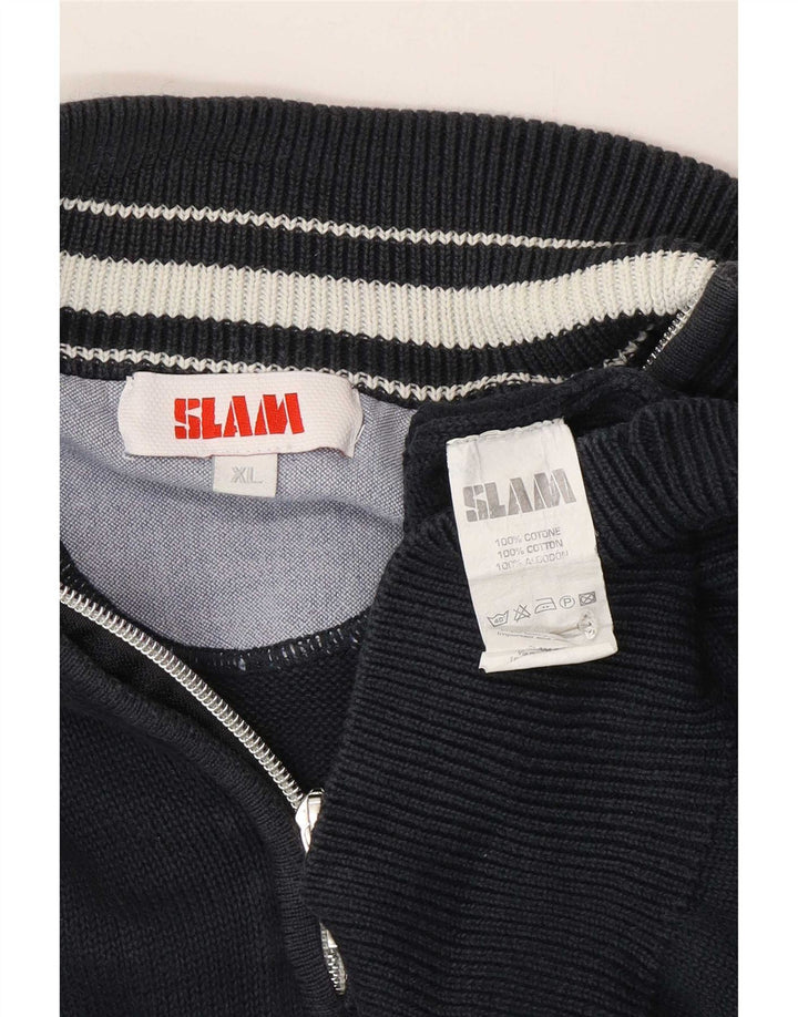 Slam Mens Zip Neck Jumper Sweater XL Navy Blue Cotton