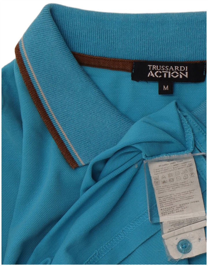 TRUSSARDI Mens Polo Shirt Medium Blue Cotton