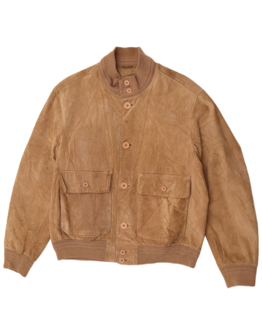 Vintage Mens Suede Bomber Jacket EU 48 Medium Beige Leather