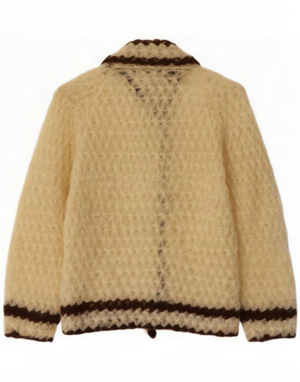 Vintage Womens Cardigan Sweater UK 12 Medium Off White Rayé