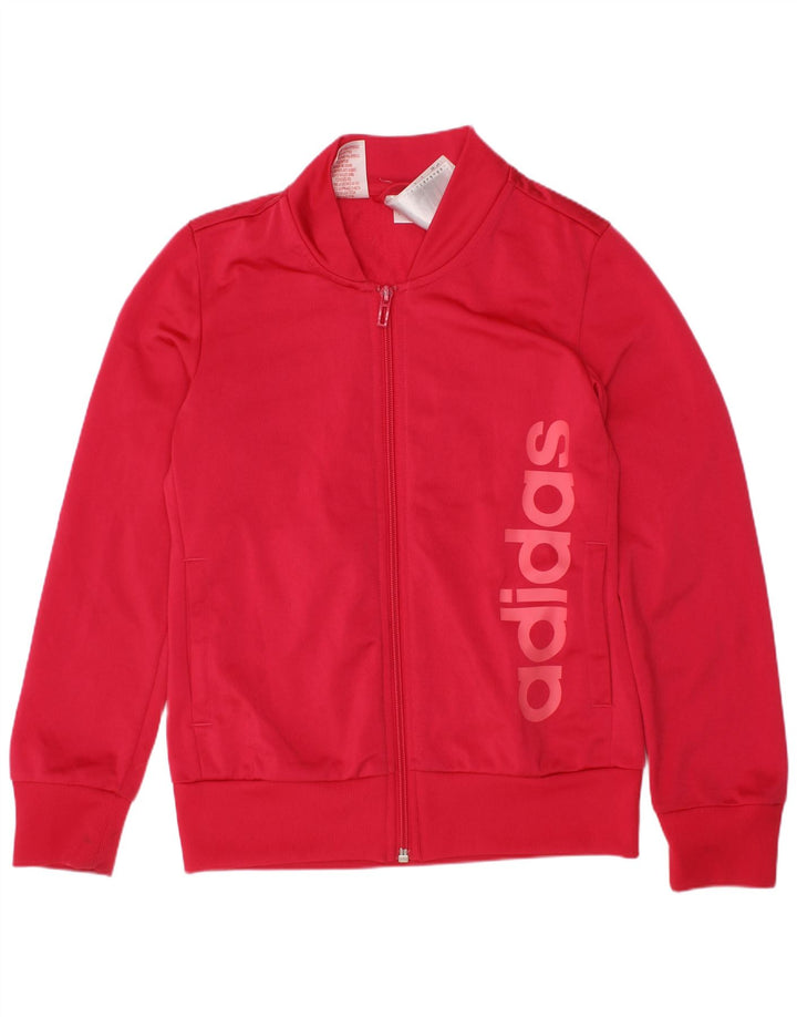 ADIDAS Girls Graphic Tracksuit Top Jacket 9-10 Years Pink Polyester
