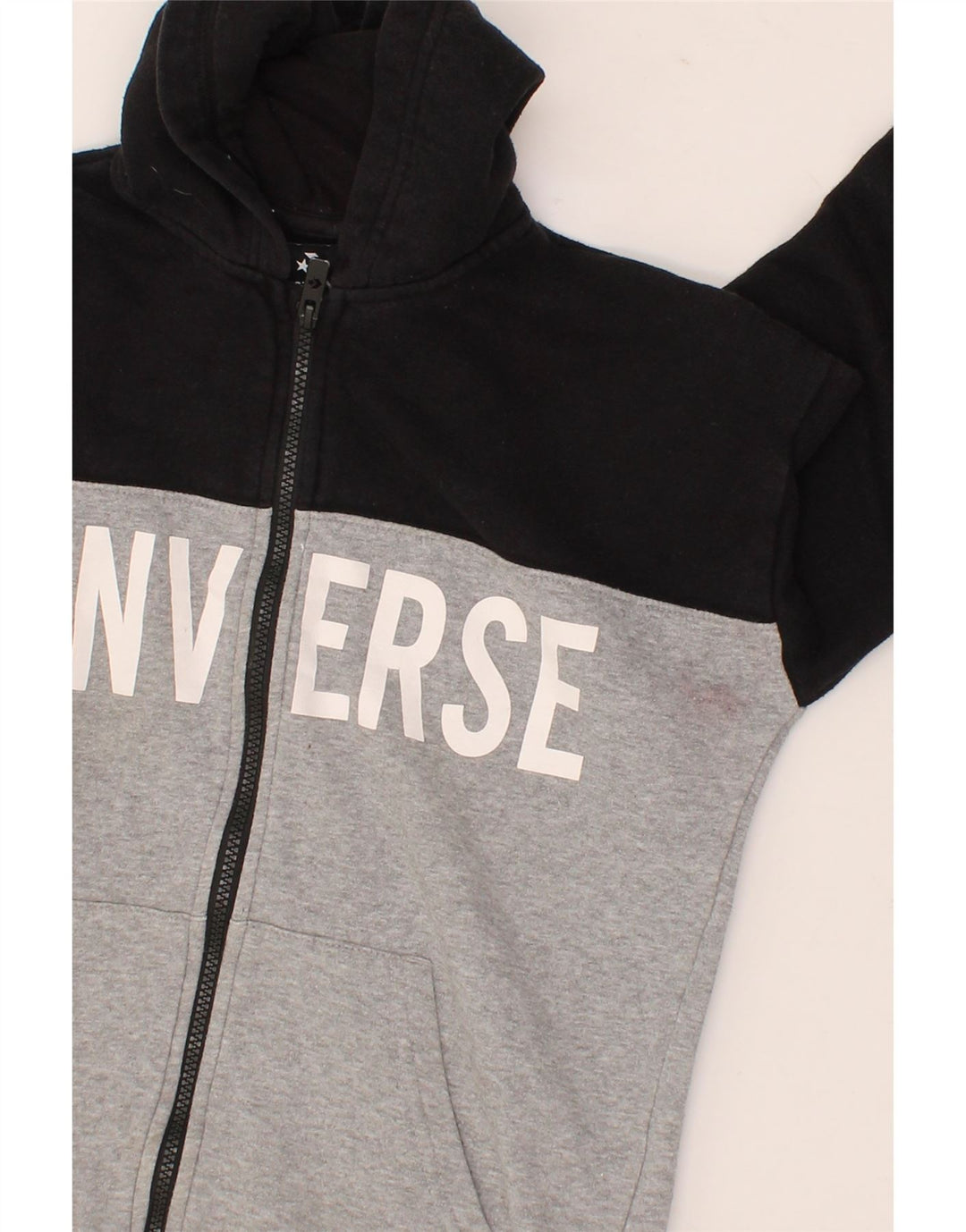 CONVERSE Boys Zip Hoodie Sweater 12-13 Years Large Grey Colourblock Vintage Converse and Second-Hand Converse from Messina Hembry 