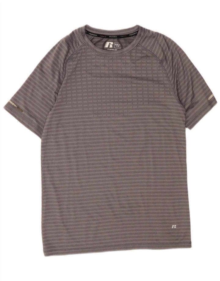 RUSSELL ATHLETIC Mens Dri-Power T-Shirt Top Small Grey Striped Polyester