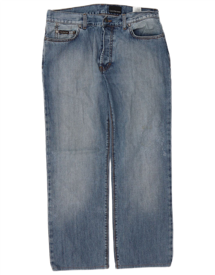Calvin Klein Mens Distressed Straight Jeans W33 L27 Blue Cotton