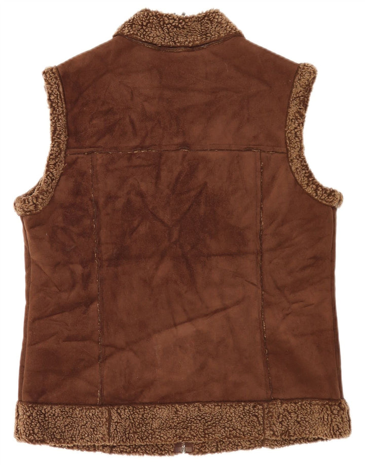 Marks & Spencer Womens Sherpa Gilet UK 12 Medium Brown Polyester
