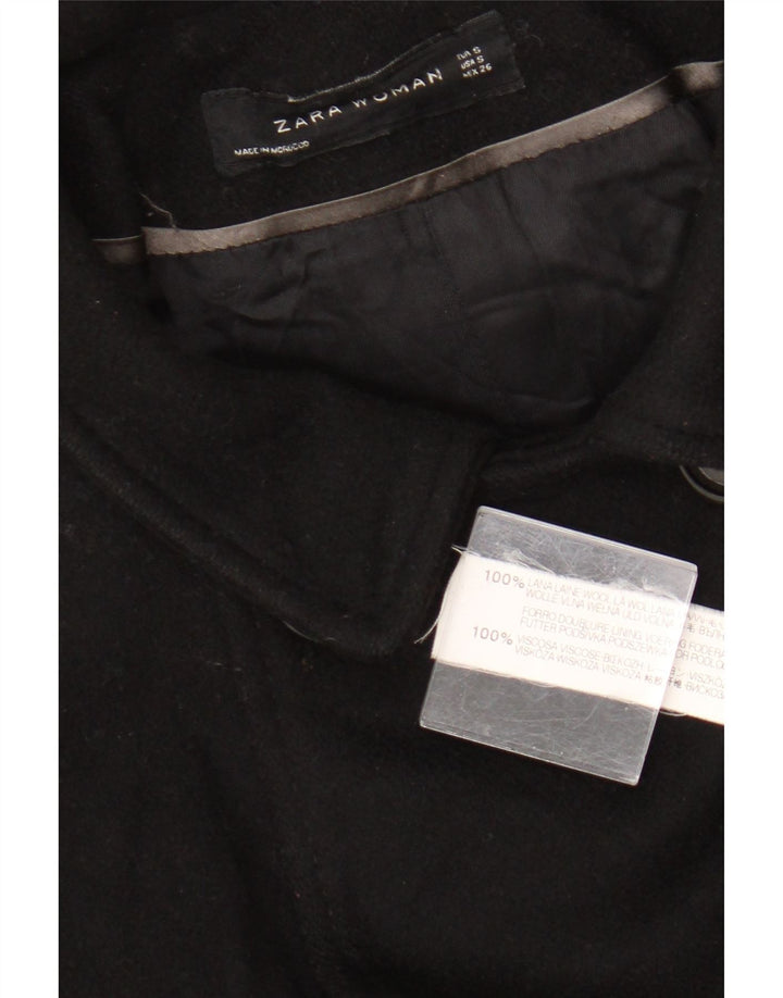 Zara Womens Double Breasted Coat UK 10 Small Black Wool