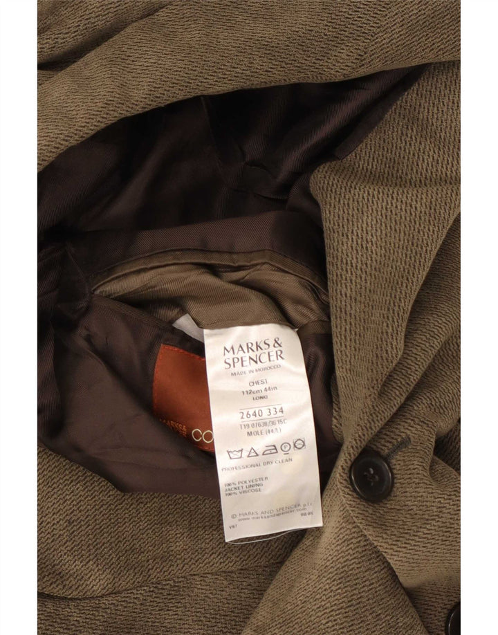 Marks & Spencer Mens Long 3 Button Blazer Jacket UK 44 XL Brown Viscose
