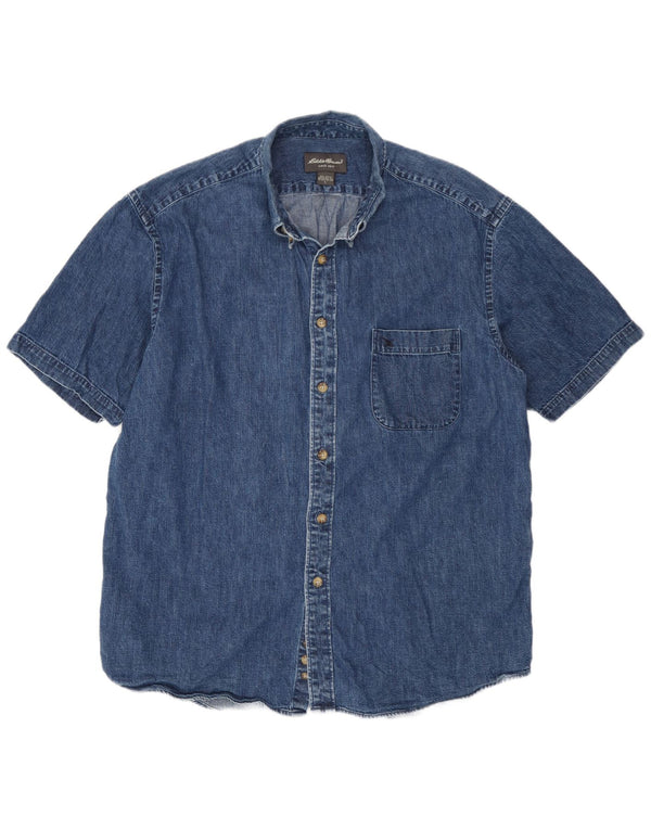 Eddie Bauer Mens Short Sleeve Denim Shirt Large Blue Cotton