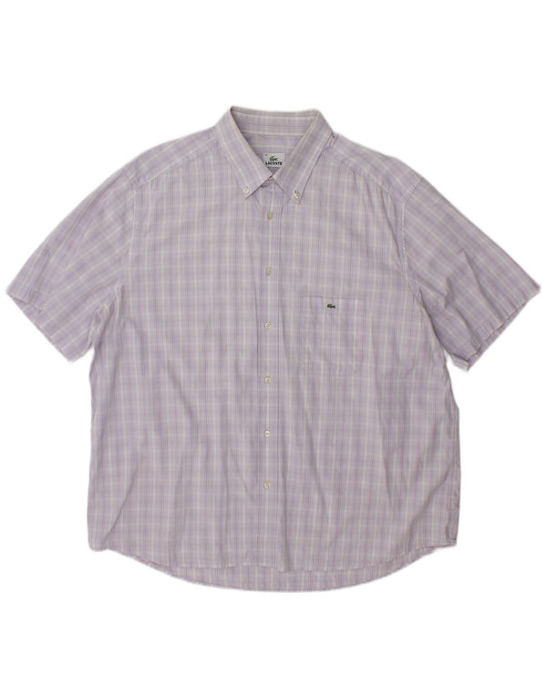 Lacoste Chemise à manches courtes pour hommes Taille 46 2XL Coton à carreaux violet
