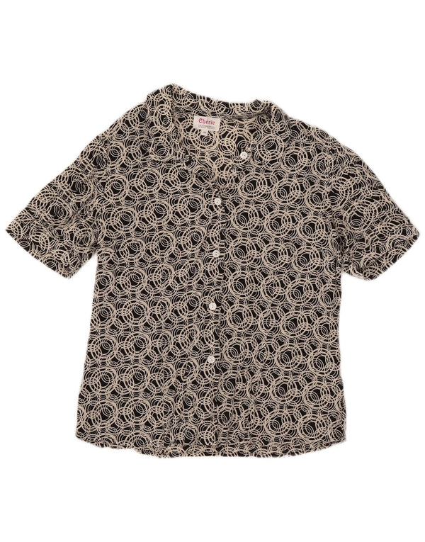 cherie Chemise à manches courtes pour femme Blouse IT 44 Soie géométrique noire moyenne