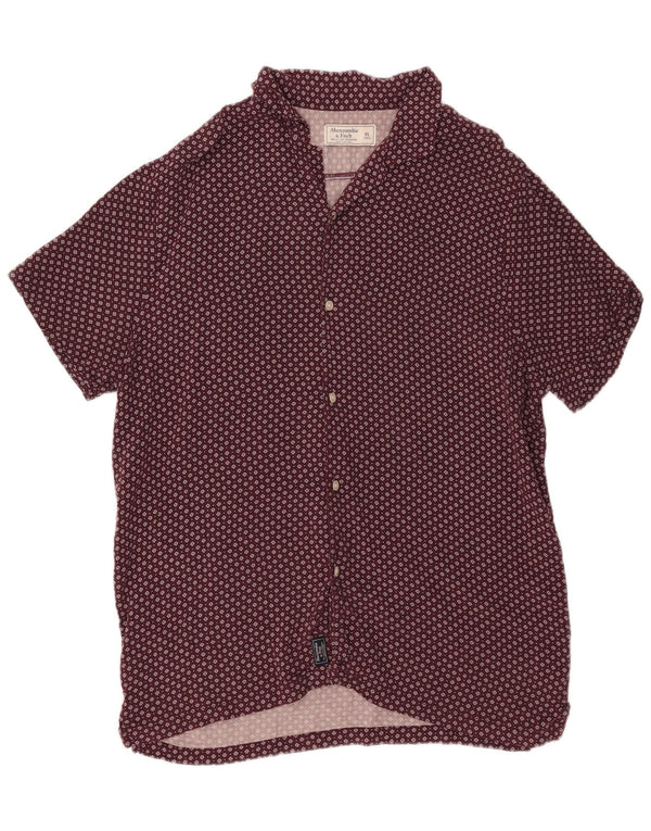 Abercrombie & Fitch Camisa Manga Corta Hombre XL Viscosa Geométrica Burdeos
