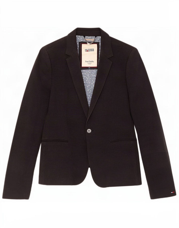 Tommy Hilfiger Damen-Blazer mit 1 Knopf, UK 12, mittelmarineblaue Baumwolle