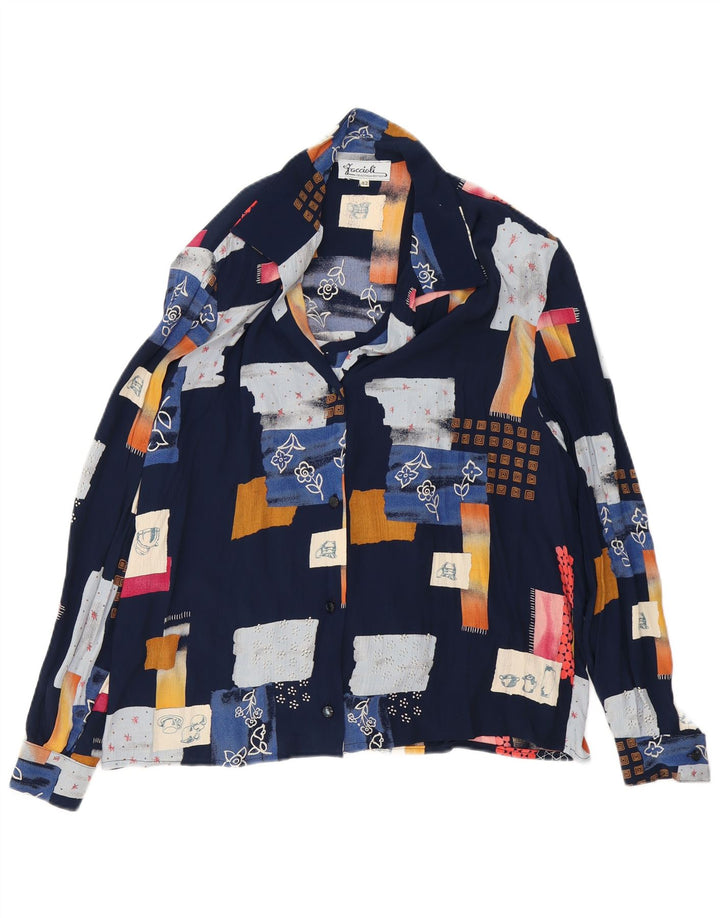 Bluză de cămașă vintage pentru femei, cu tăiere lejeră, IT 42 Medium Patchwork bleumarin