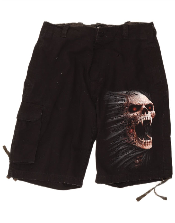Pantaloni scurți cargo grafic pentru bărbați Spiral Medium W36, bumbac negru, gotic
