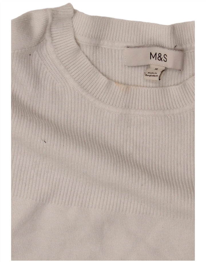 Marks & Spencer Womens Crew Neck Jumper Sweater UK 14 Medium White Viscose