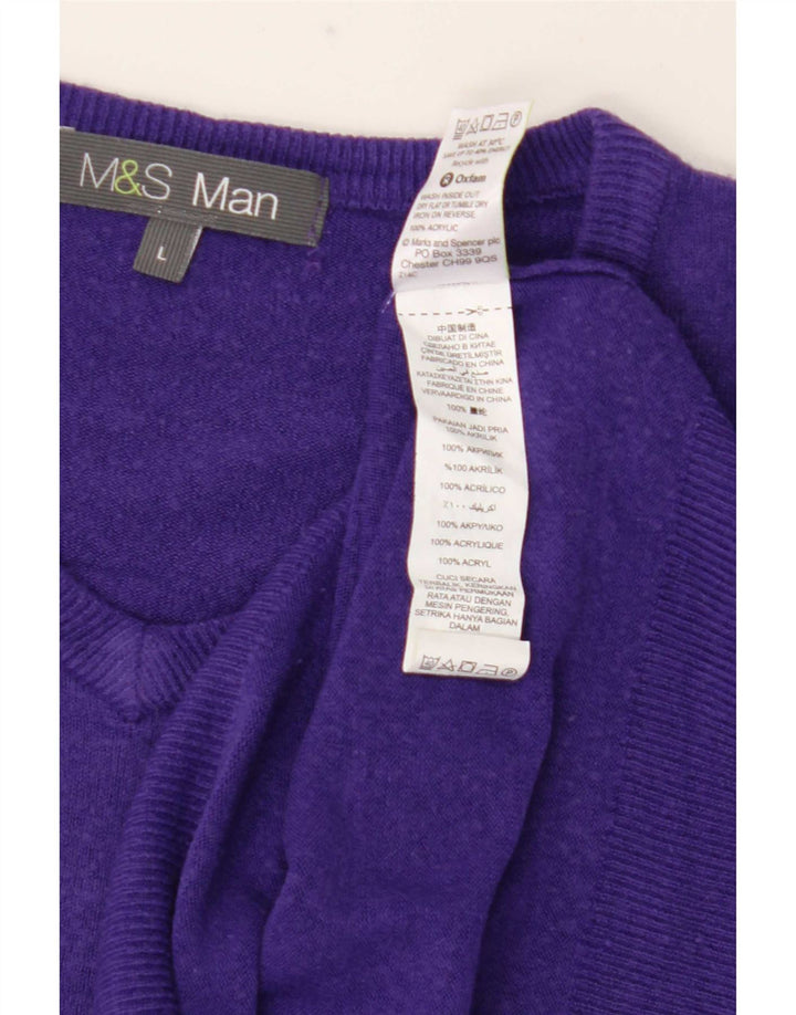 Marks & Spencer Mens V-Neck Jumper Sweater Large Purple Acrylic