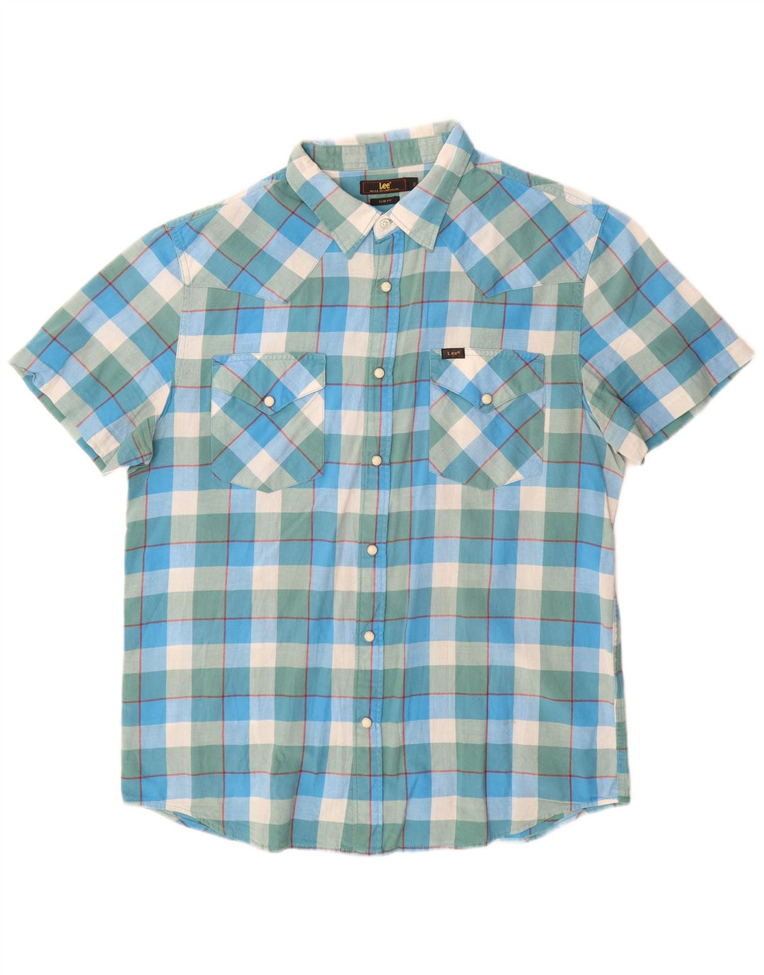 Lee Mens Short Sleeve Slim Fit Shirt XL Blue Check Cotton