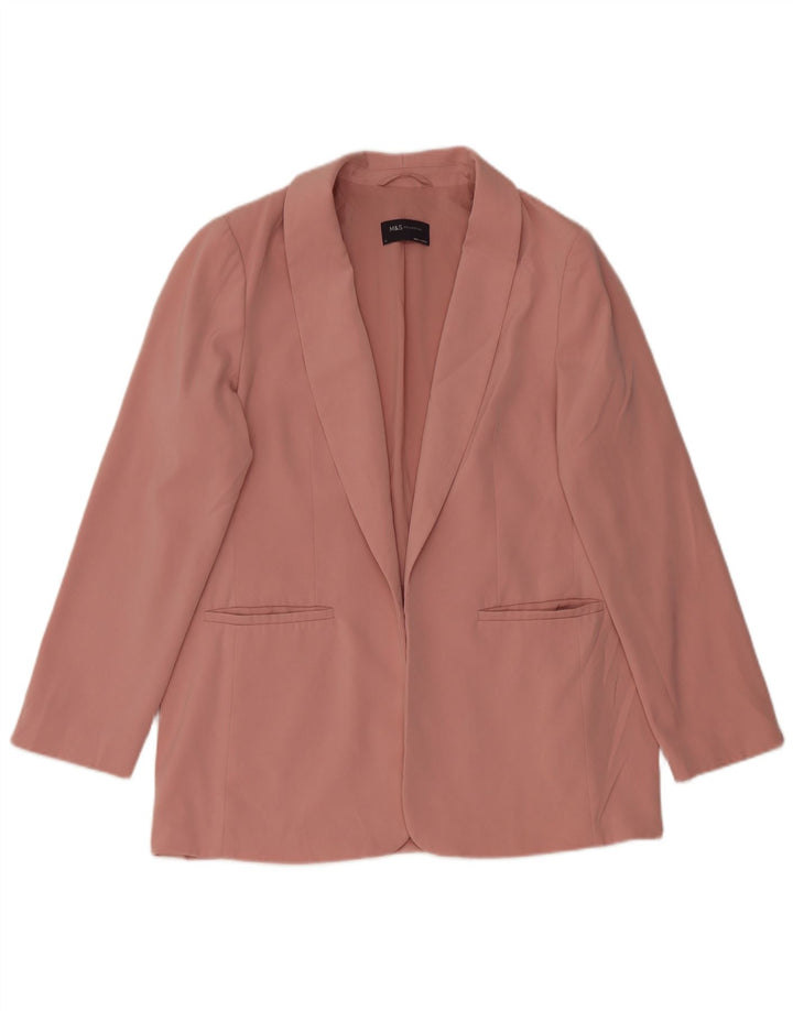 Marks & Spencer Womens Open Blazer Jacket UK 14 Large Pink Polyester