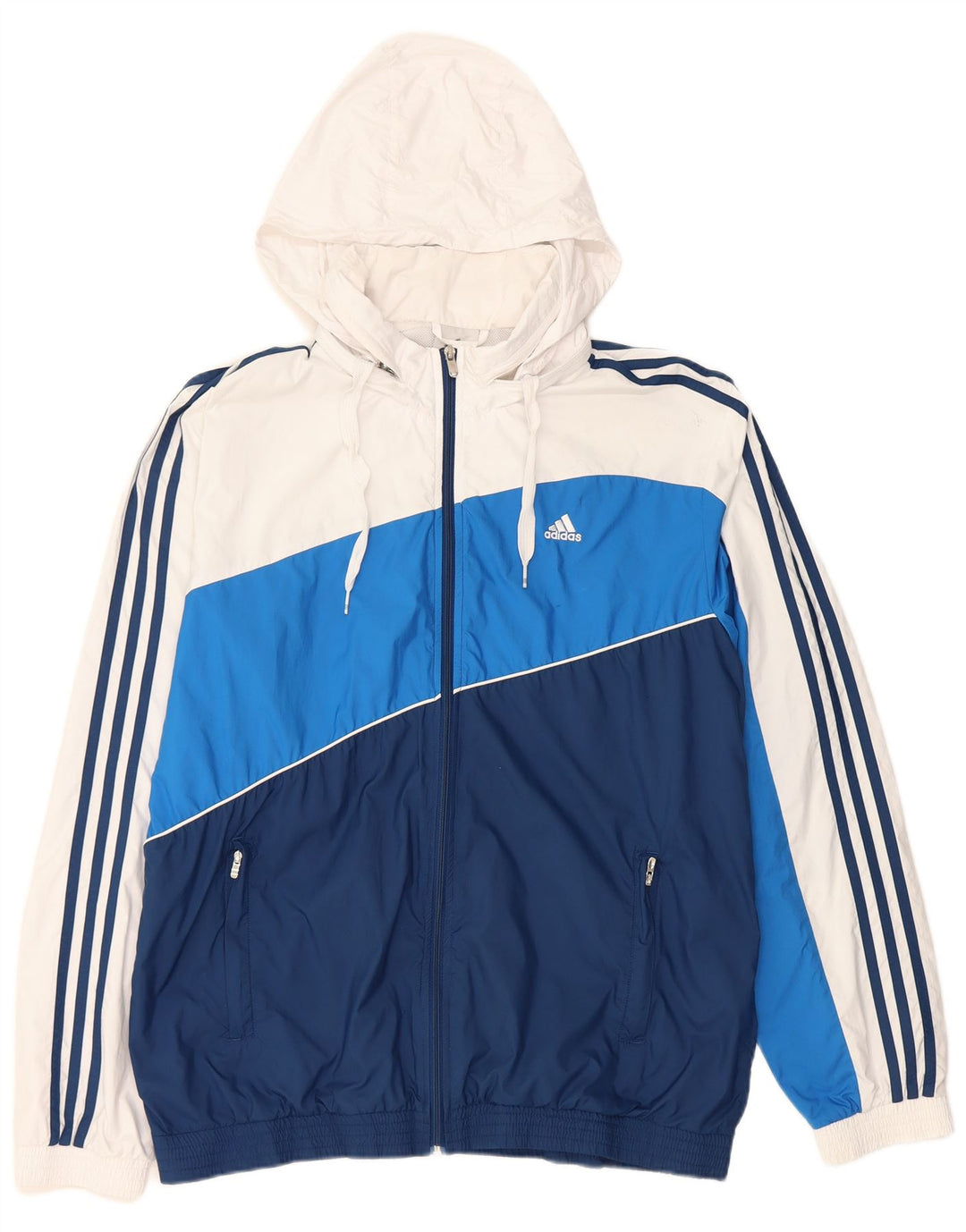 Adidas Mens Hooded Rain Jacket UK 40 Large Navy Blue Colourblock Polyester
