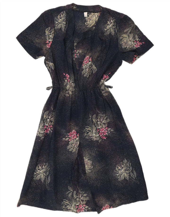VINTAGE Womens 2 Piece Set IT 50 XL Navy Blue Floral Polyester