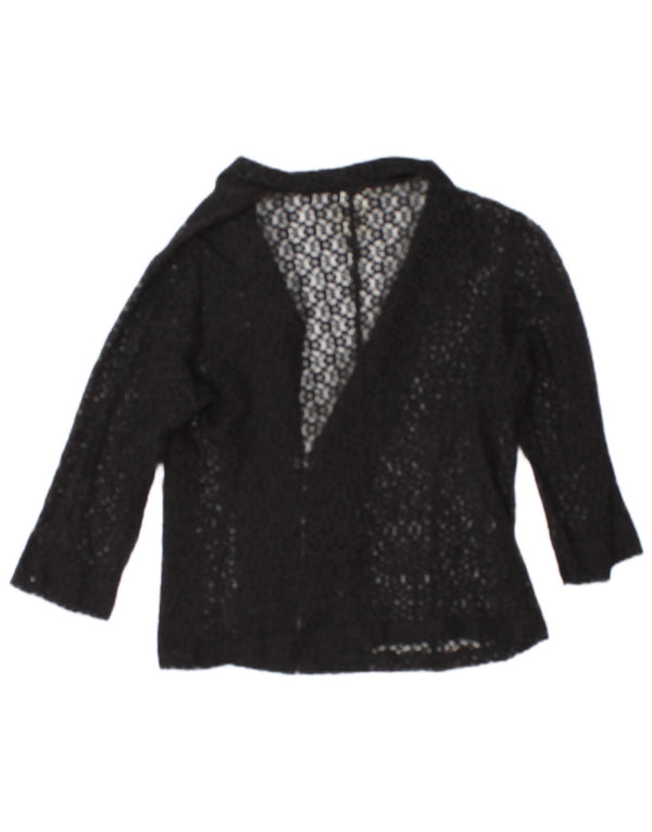 Vintage Damen Durchsichtiges 3/4-Ärmel-Cardigan-Top IT 50 XL Schwarze Baumwolle