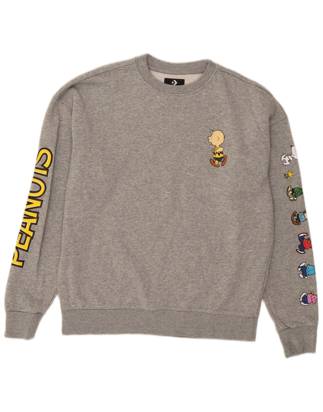 Converse Mens Peanuts Graphic Sweatshirt Jumper Medium Grey Cotton