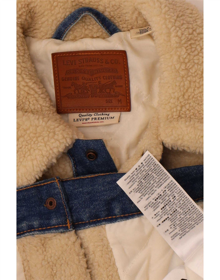 Levi's Mens Teddy Bear Fleece Jacket UK 38 Medium Off White Colourblock