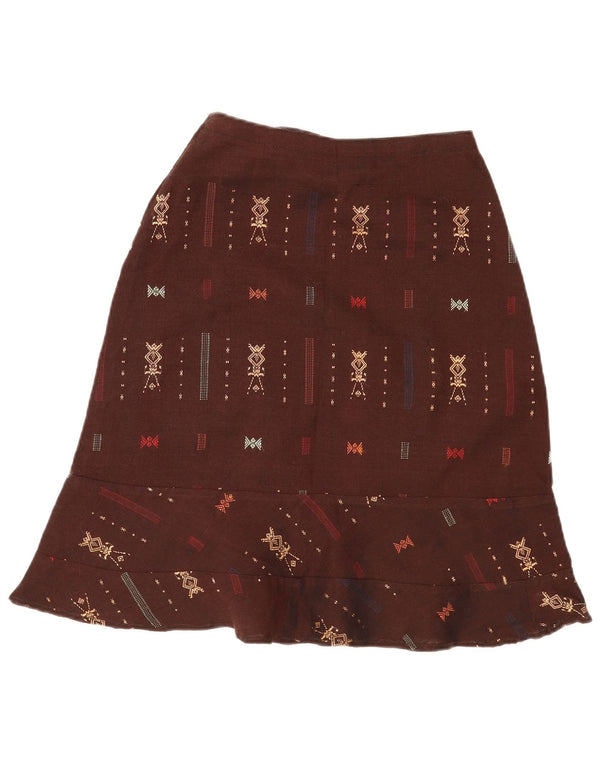 Vintage mujer A-Line falda W23 XS marrón geométrico
